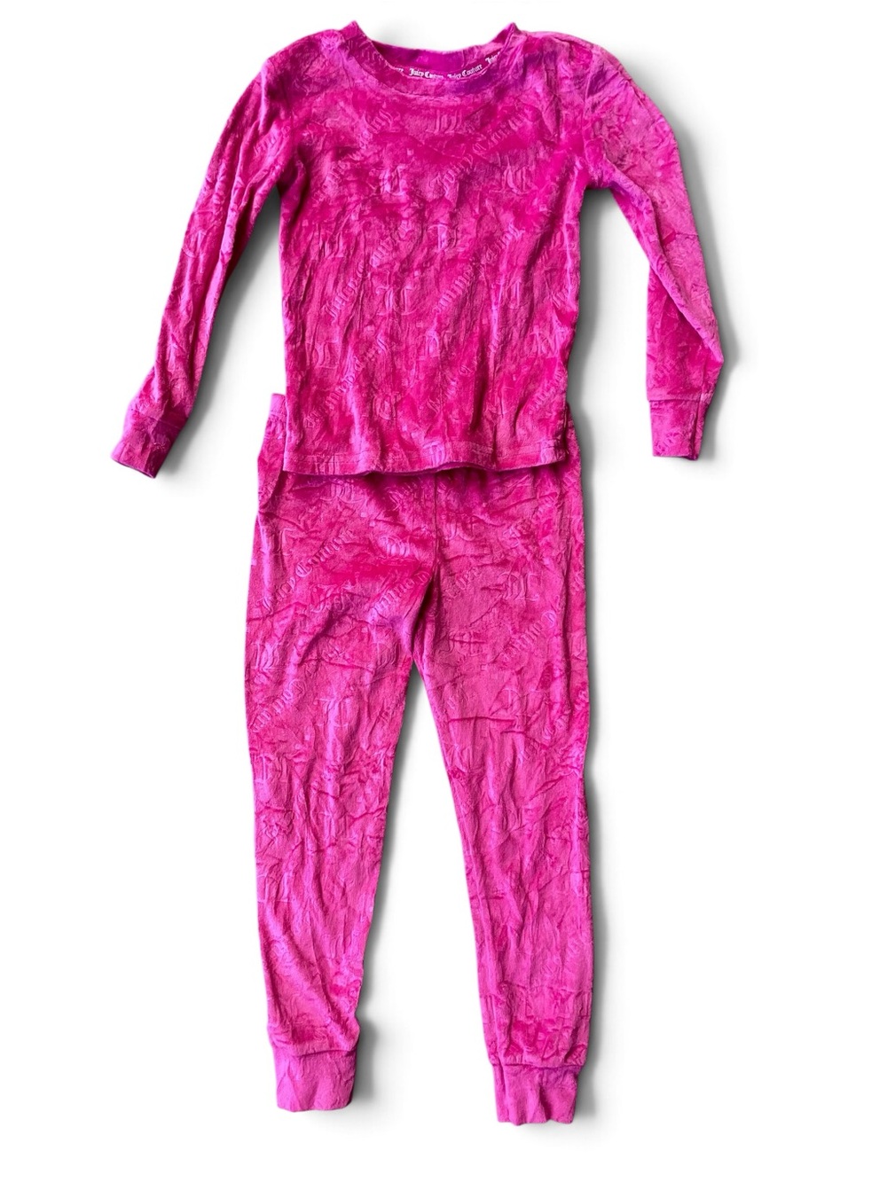 JUICY COUTURE Girls Velour Pajama Set Hot Pink Embossed Logo Size 5